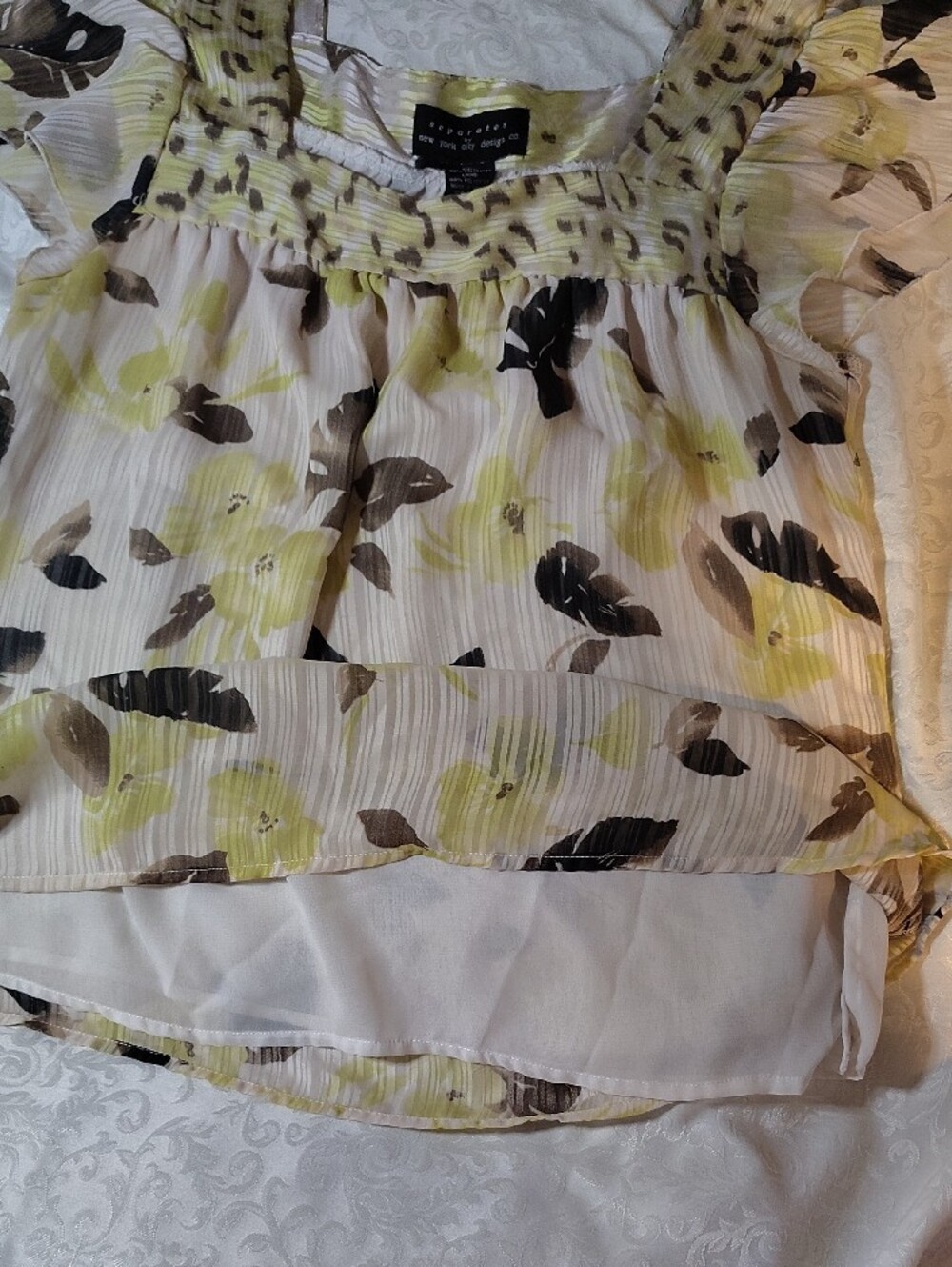 Worthington Floral Smocked Square-Neck Blouse in Cream and Yellow - Picture 3 of 4